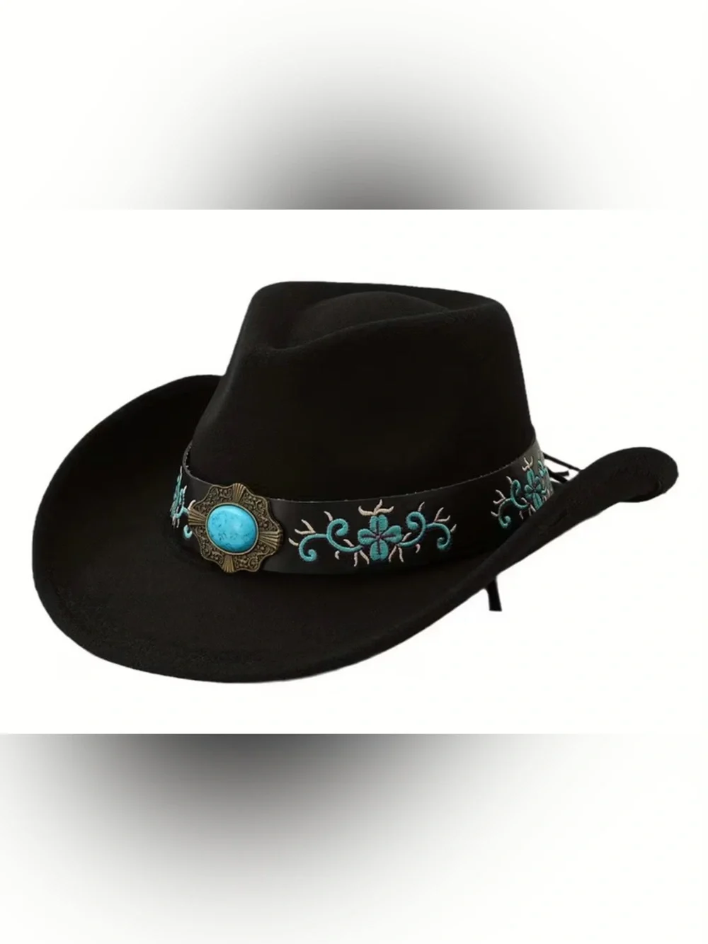 Women's Black Western Cowboy Hat with Turquoise Embroidery